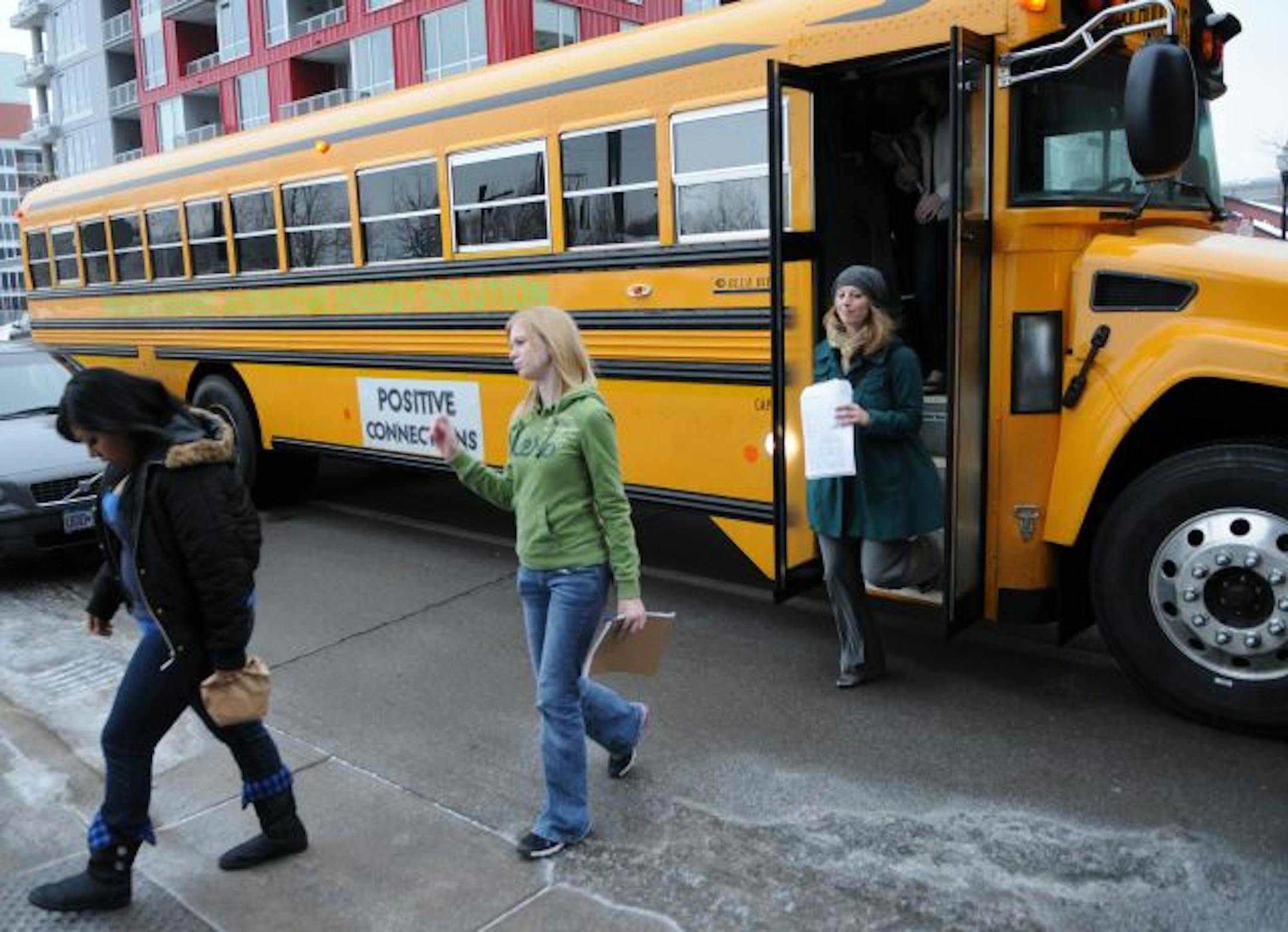 Students from the Eastern Carver School system rode a propane-fueled bus to the Guthrie Theater for a recent field trip. The district is trying them out and is considering replacing their diesel-fueled vehicles.