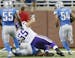 Lions defensive tackle Ndamukong Suh was given a 15-yard penalty for a chop block on Vikings center John Sullivan in the second quarter Sunday.