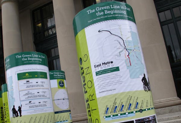 June 12, 2014: Nine kiosks like these will be placed at nine light-rail stations on the new Green Line. The aim is to alert riders about access to nea