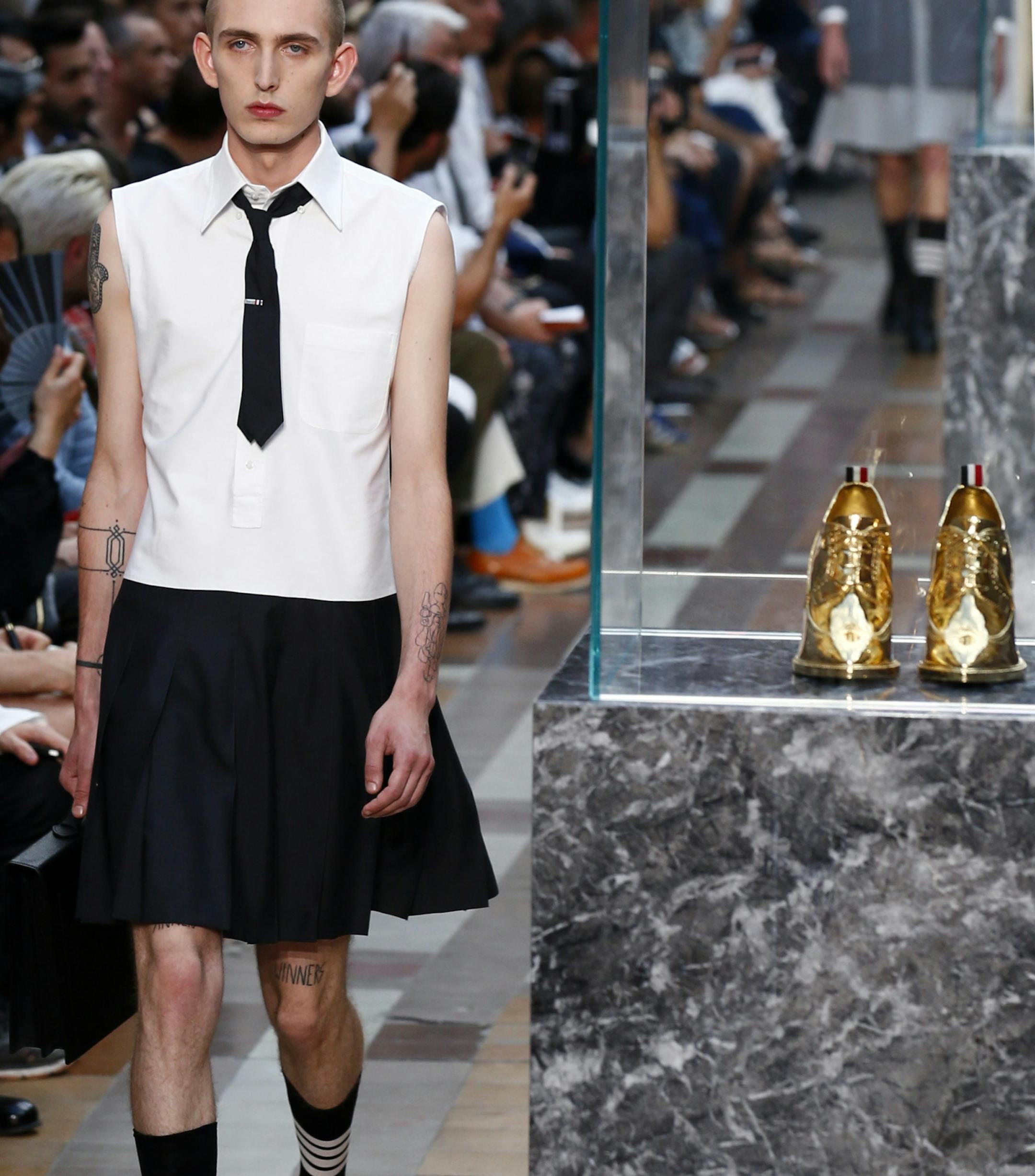 A model wore a creation from Thom Browne&#x2019;s spring/summer 2018 men&#x2019;s fashion collection.