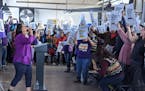 Iris Altamirano, president of SEIU Local 26, addressed hundreds of janitors and security officers at a packed union hall Feb. 8 as they voted unanimou