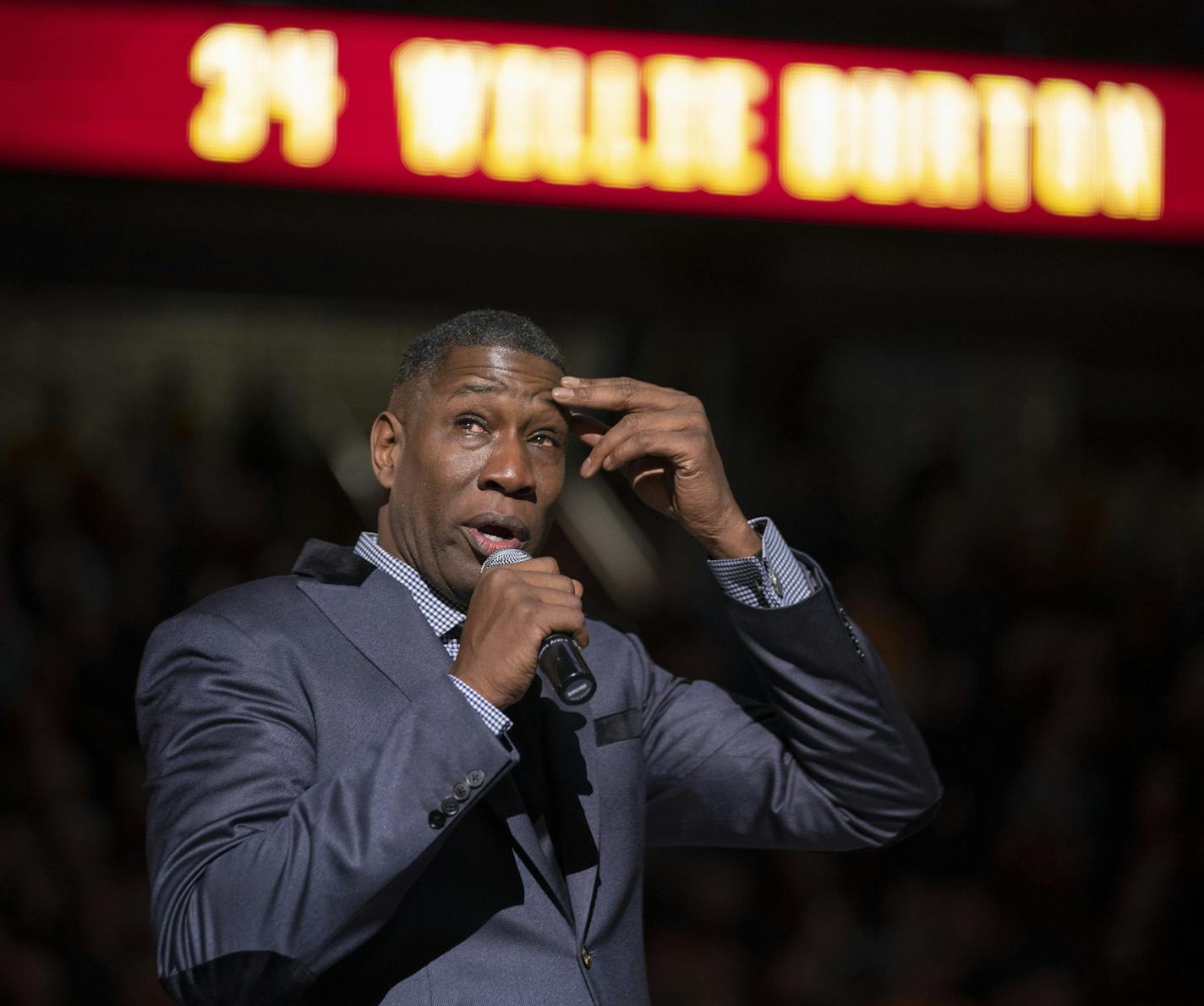 An emotional Willie Burton addressed the Williams Arena crowd on Sunday afternoon.