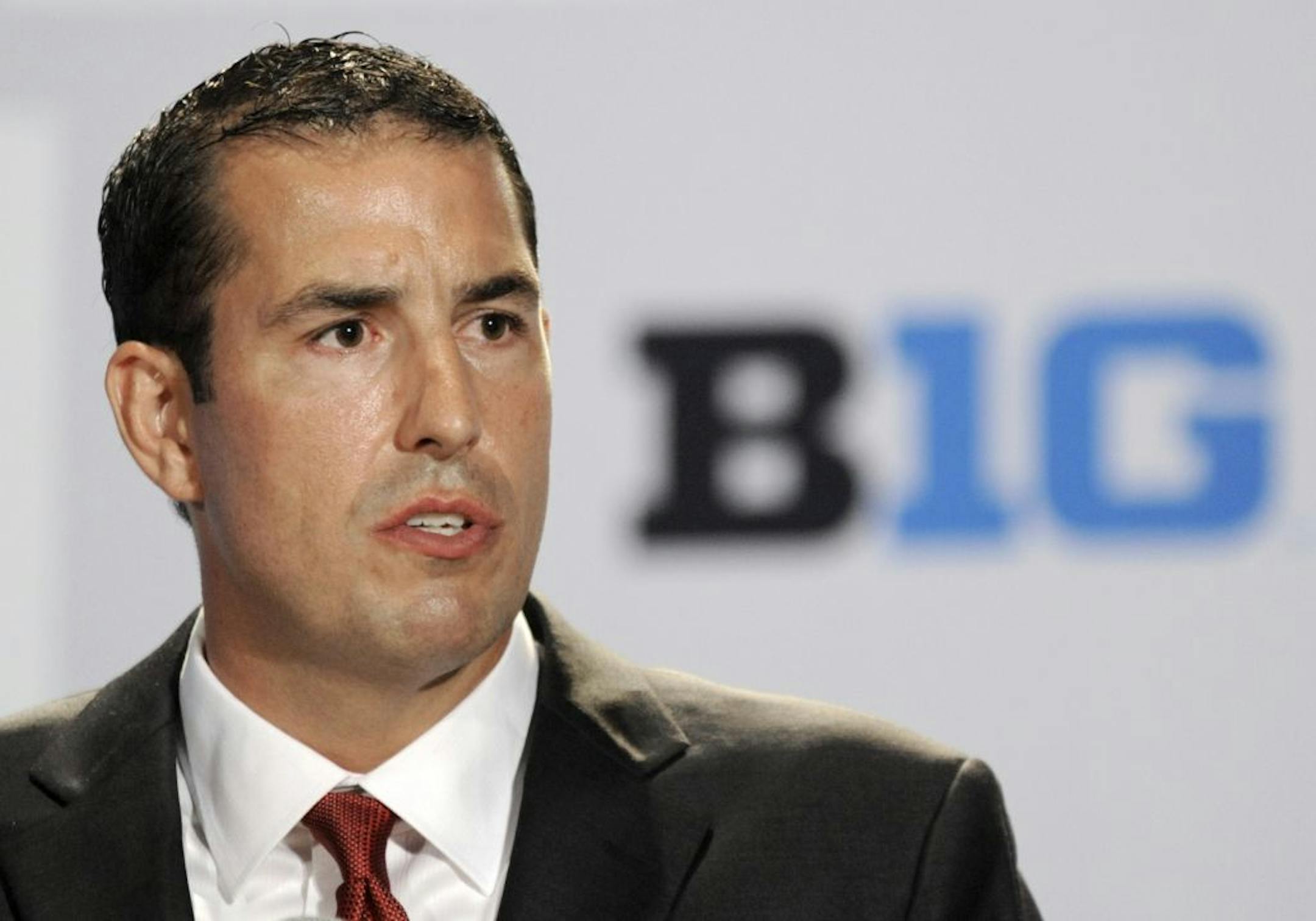 Ohio State head coach Luke Fickell talks to reporters during Big Ten football media day, Thursday, July 28, 2011, in Chicago.