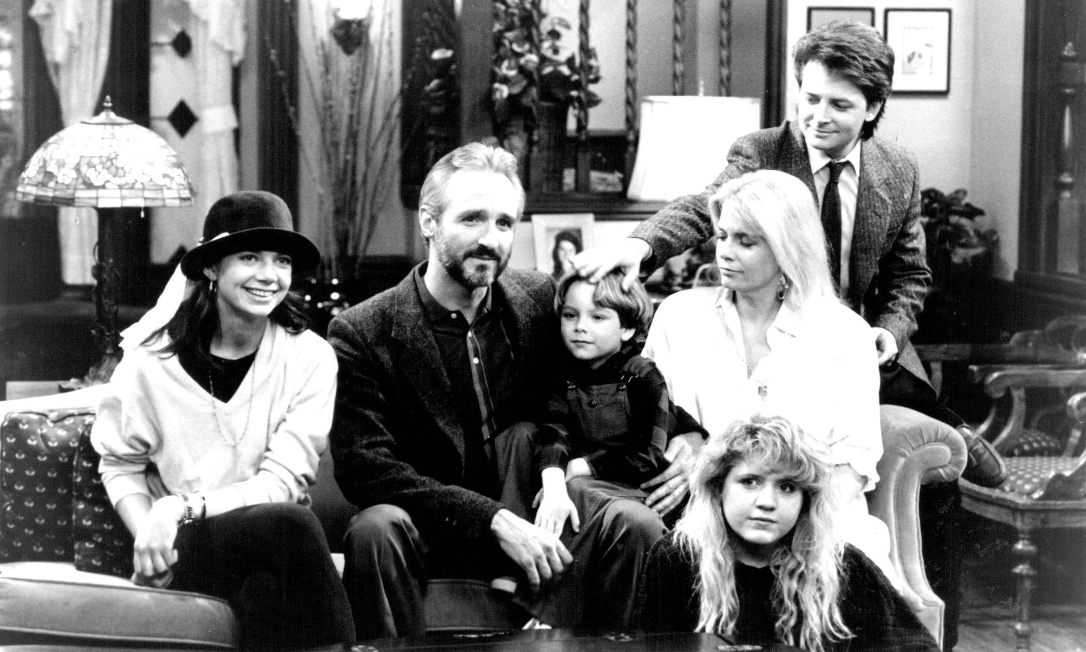 May 13, 1989 The award-winning comedy series "Family Ties" concludes its seventh and final season with a special one-hour finale to air Sunday night, May 14, 8:00 - 9:00 PM (ET) on NBC-TV. In this last materializes, and he prepares to leave home. Pictured left to right on Sofa: Justine Bateman, Michael Gross, Brian Bonsall, Meredith Baxter Birney, Michael J.Fox. Seated on floor: Tina Yothers.