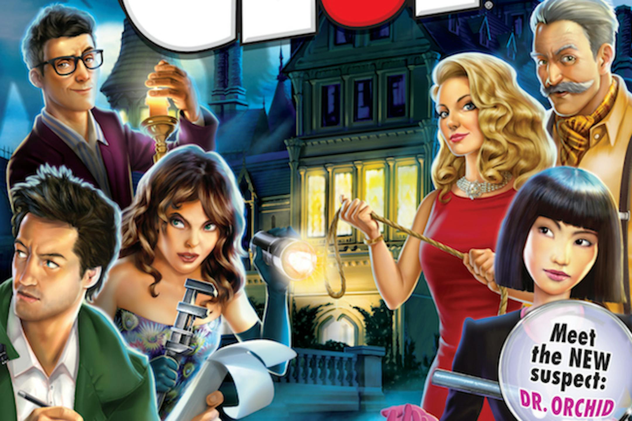 Dr. Orchid, bottom right, joins Miss Scarlet, Professor Plum, Mrs. Peacock, Mr. Green and Col. Mustard in new Clue sets beginning next month.
