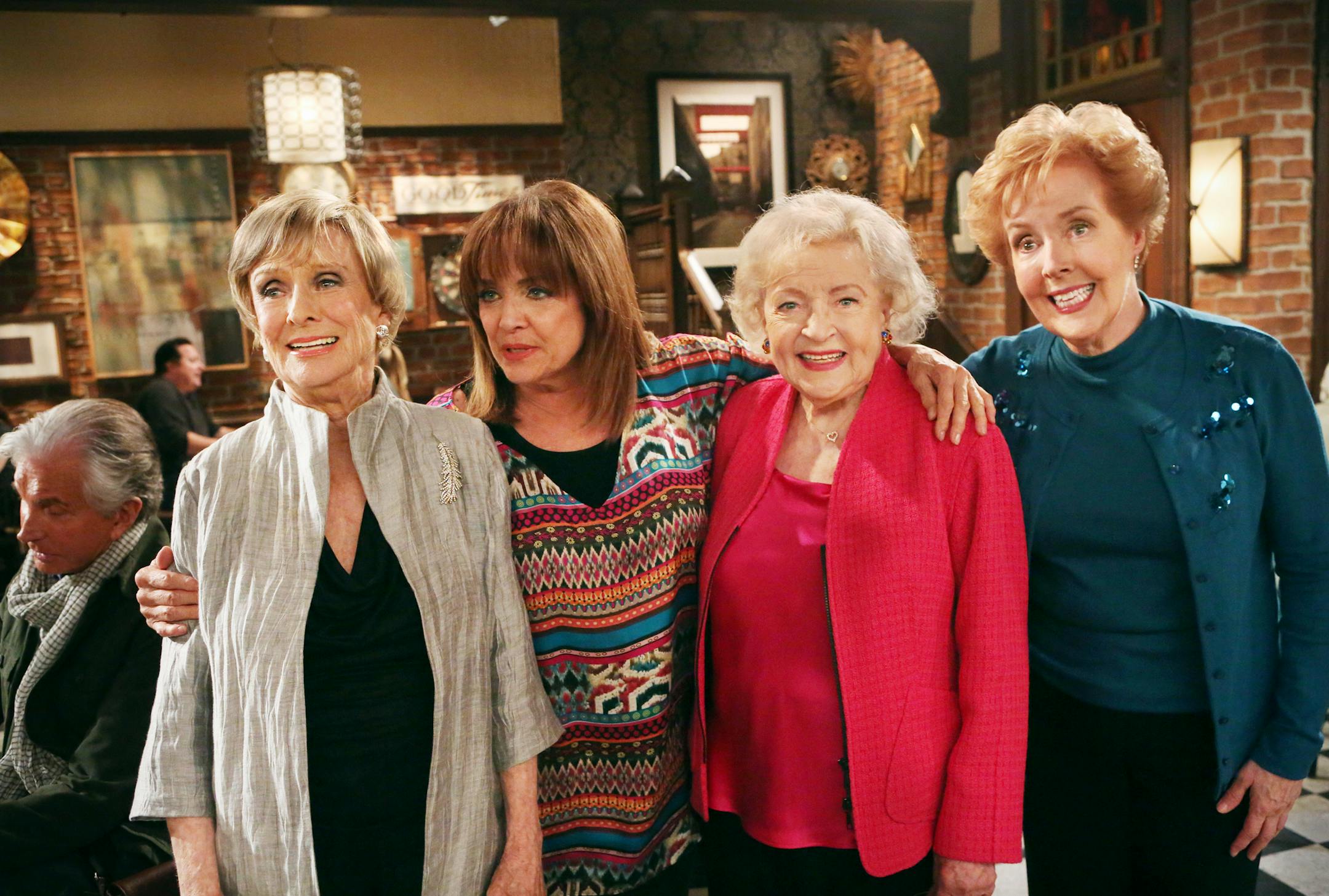 Cloris Leachman, Valerie Harper, Betty White and Georgia Engel on the set of "Hot in Cleveland"