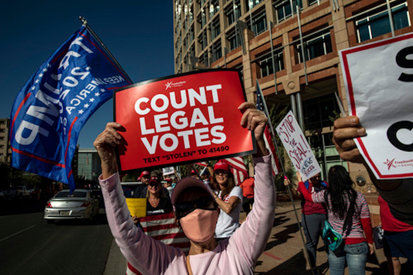 FILE Ñ Supporters of then-President Donald Trump protest in Phoenix on Nov. 5, 2020, two days after Election Day. Arizona was one of the states targeted in the fake electors scheme. (Adriana Zehbrauskas/The New York Times)