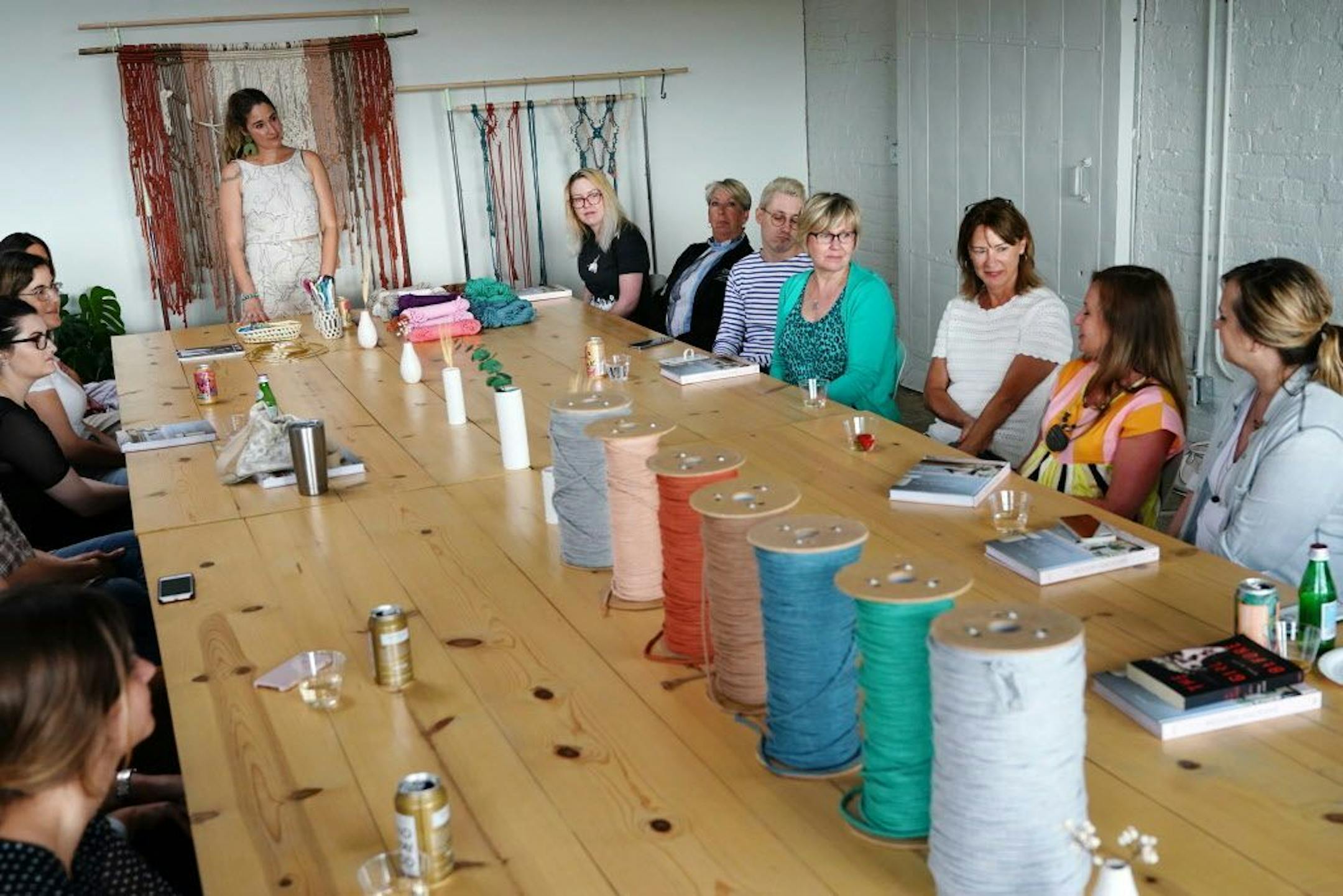 Students in Emily Katz's macrame class introduced themselves and talked about what drew them to the craft.