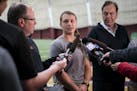 Amber Fiser spoke to the media before the team left for College World Series last May.
