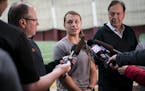 Amber Fiser spoke to the media before the team left for College World Series last May.