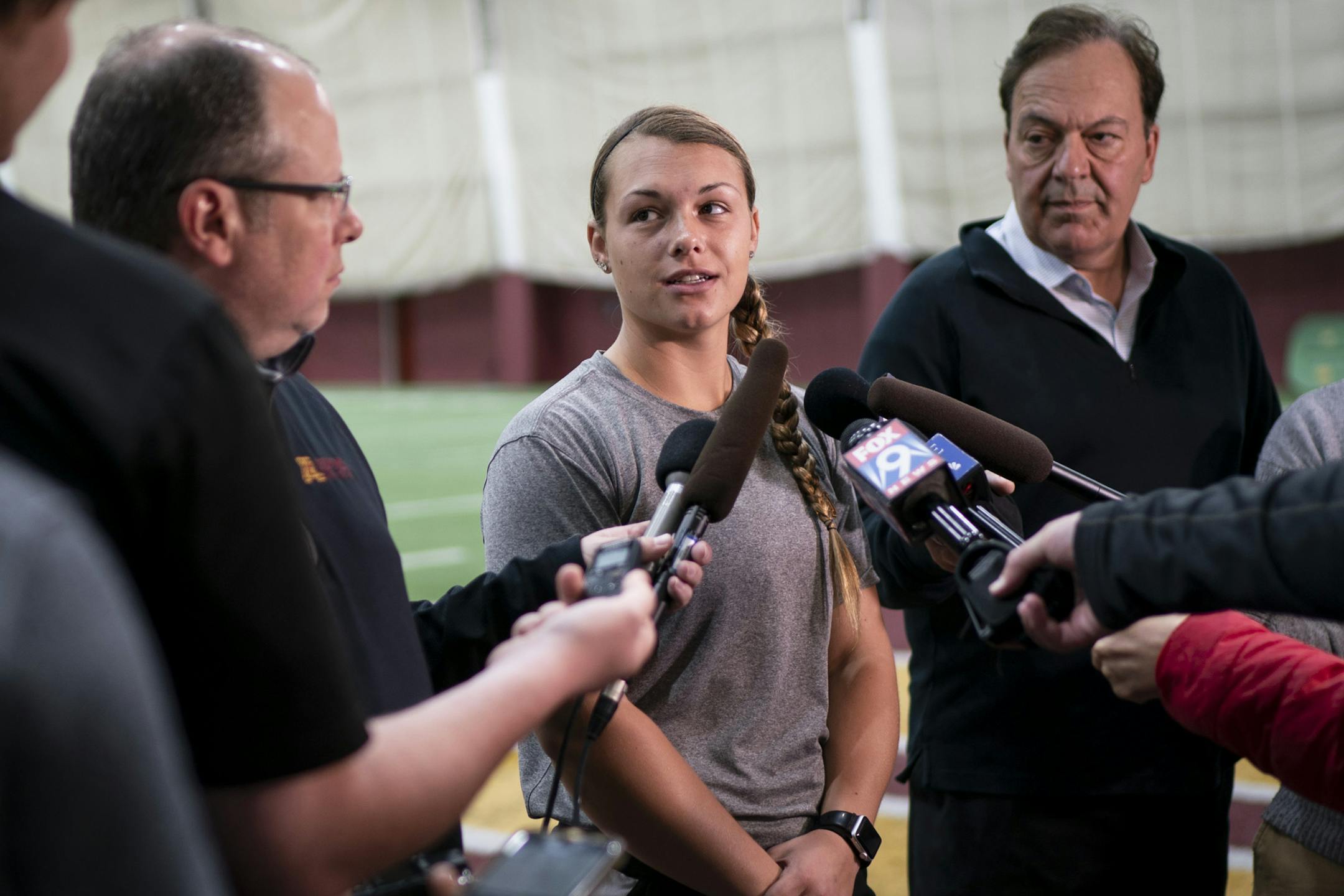 Amber Fiser spoke to the media before the team left for College World Series last May.