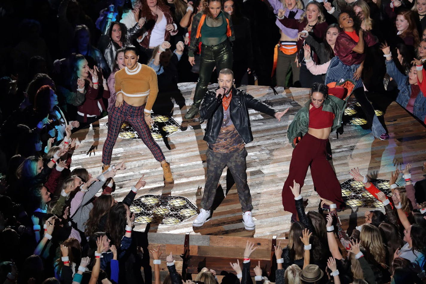 Justin Timberlake performs during the Super Bowl halftime show Sunday, Feb. 4, 2018 in Minneapolis, Minn. (Elizabeth Flores/Minneapolis Star Tribune/TNS) ORG XMIT: 1222862