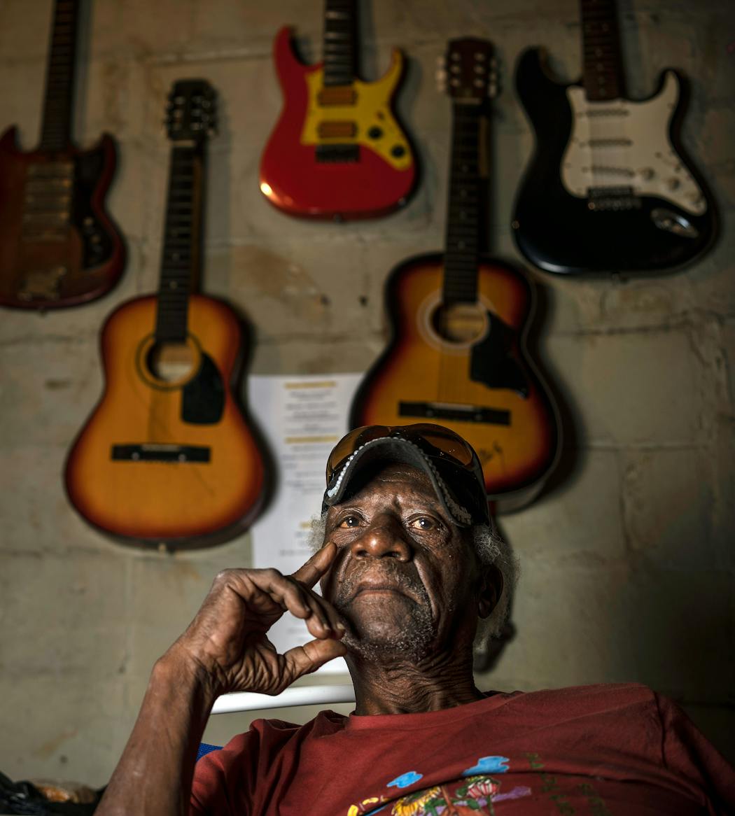 Jimmy “Duck” Holmes owner of the Blue Front Cafe gave a small concert for group of German blues tourist in Bentonia, Mississippi.