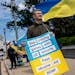 FILE - Activists supporting Ukraine, demonstrate outside the Capitol in Washington, April 20, 2024. The Senate is returning to Washington to vote on $