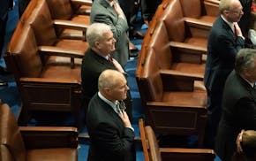 Rep. Tom Emmer and Rep.-elect Pete Stauber said the Pledge of Allegiance on the U.S. House floor before the swearing-in ceremony Jan. 3, 2019.