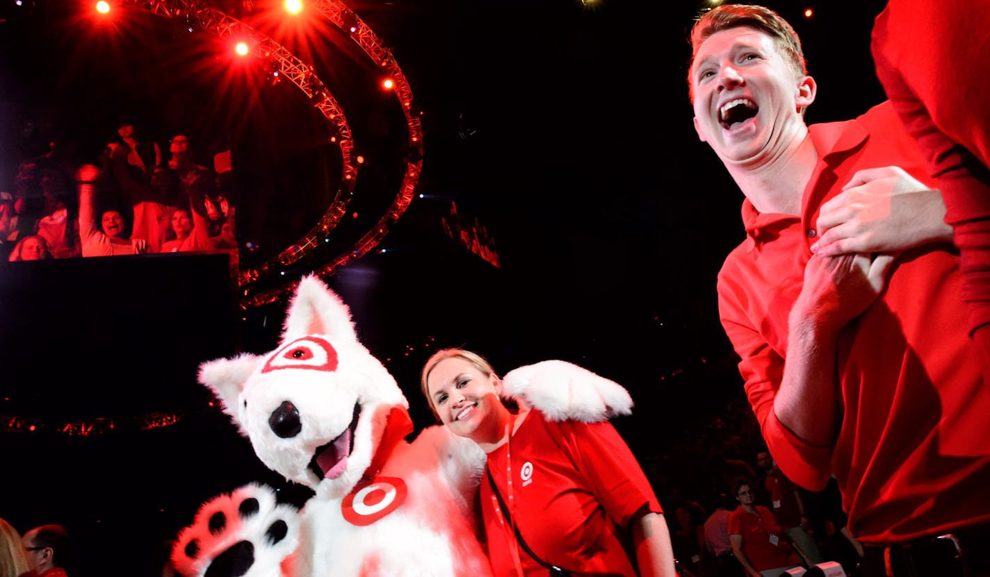 One Target them member was overcome with joy at the sight of Bullseye, the Target mascot, who was a popular selfie guest before the meeting. ] GLEN STUBBE * gstubbe@startribune.com Tuesday September 15, 2015 Target's big annual fall meeting for employees was held at the Target Center. CEO Brian Cornell talked about the changes he's made in his first year and his new effort to improve in-stocks.