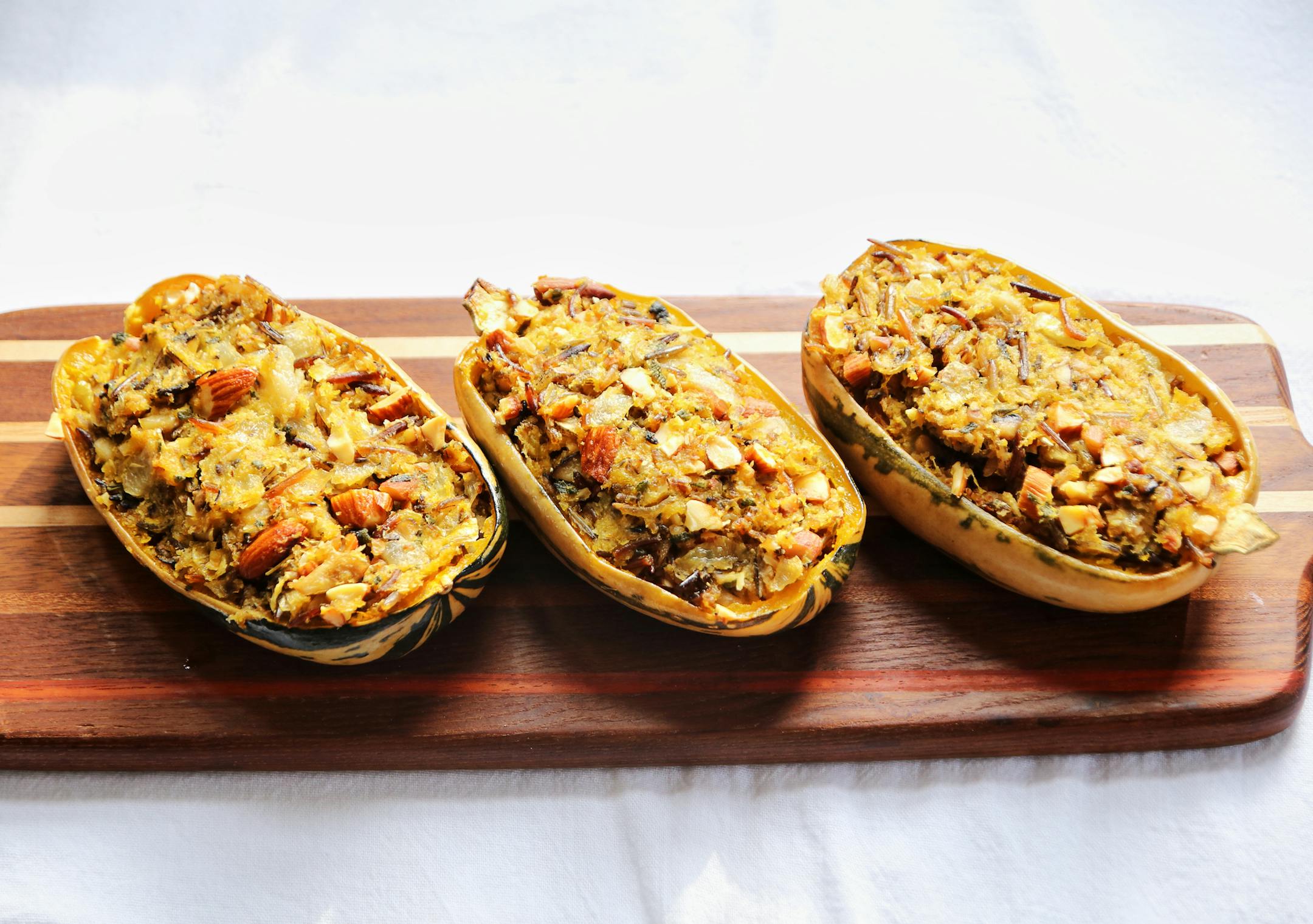 Wild Rice and Mushroom Stuffed Squash. Photo by Robin Asbell