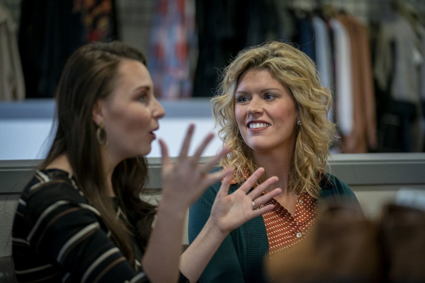 "Ali J Boutique" Manager McCall Amundson, left, and owner Alison Werder, cq, right, talked about the success of the retail business in small town Minnesota, Monday, November 13, 2018 in New London, MN.