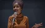 U.S. Representative Ilhan Omar holds a town hall in South Minneapolis in late August.