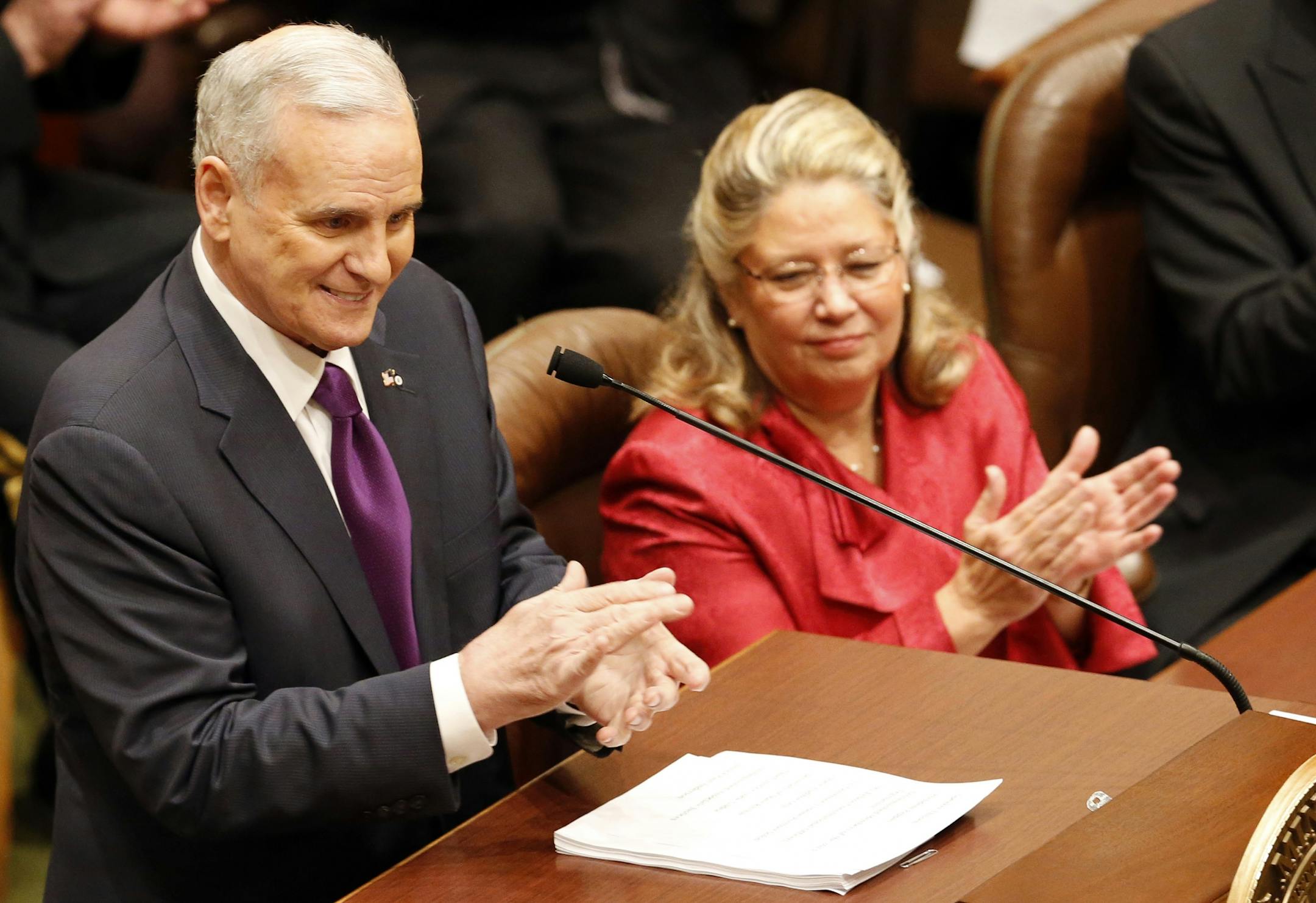 Minnesota Governor Mark Dayton delivered his State of the State address before a joint session of the Minnesota Legislature in the House Chambers at the Minnesota State Capitol in St. Paul, Minn. on Wednesday.