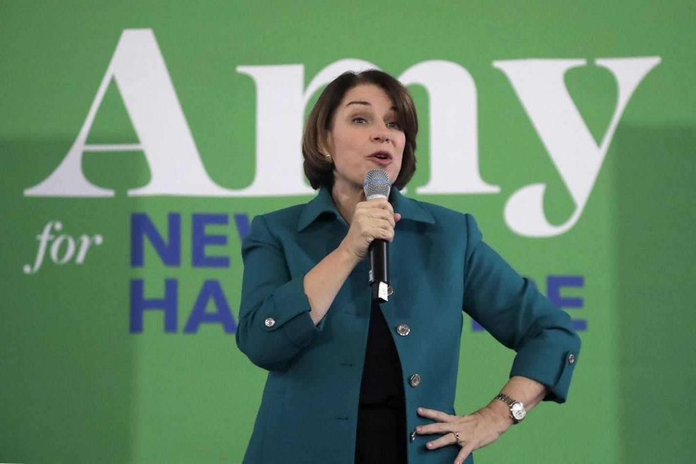 Democratic presidential candidate Sen. Amy Klobuchar, D-Minn., speaks at a campaign event Tuesday, Feb. 4, 2020, in Portsmouth, N.H.