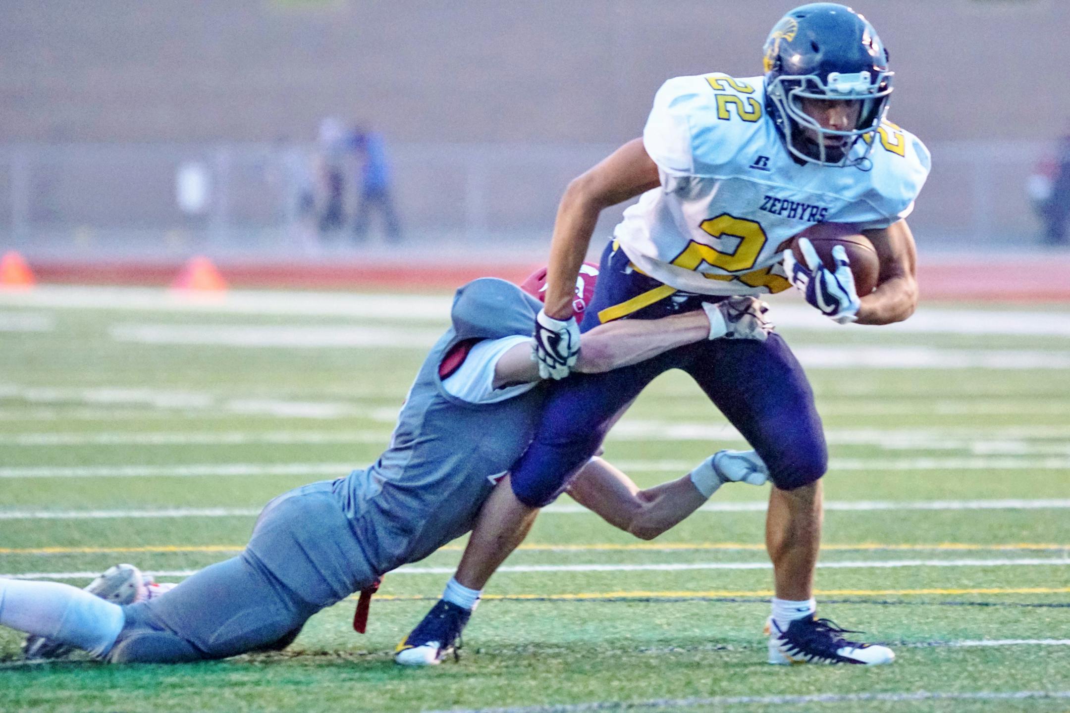 Mahtomedi running back Brandon Anderson ran through a tackle in an early season victory over Simley.