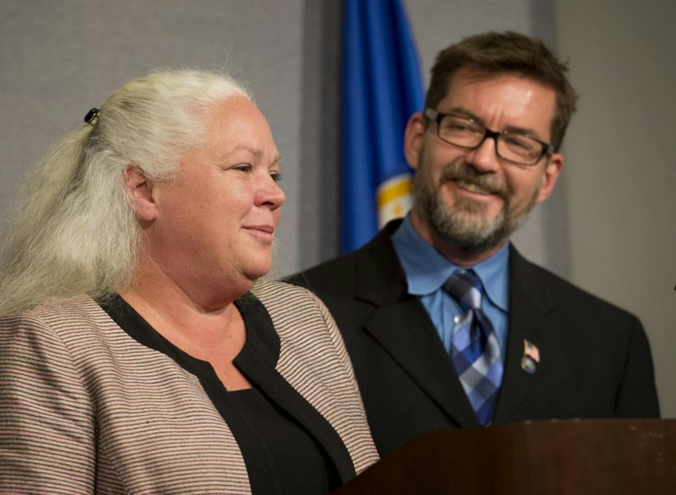 Rep. Mary Liz Holberg, R-Lakeville, and Sen. Scott Dibble, DFL-Minneapolis, are sponsoring a bill to increase penalties on public employees who peek at private data. They were joined by two colleagues whose information was accessed.