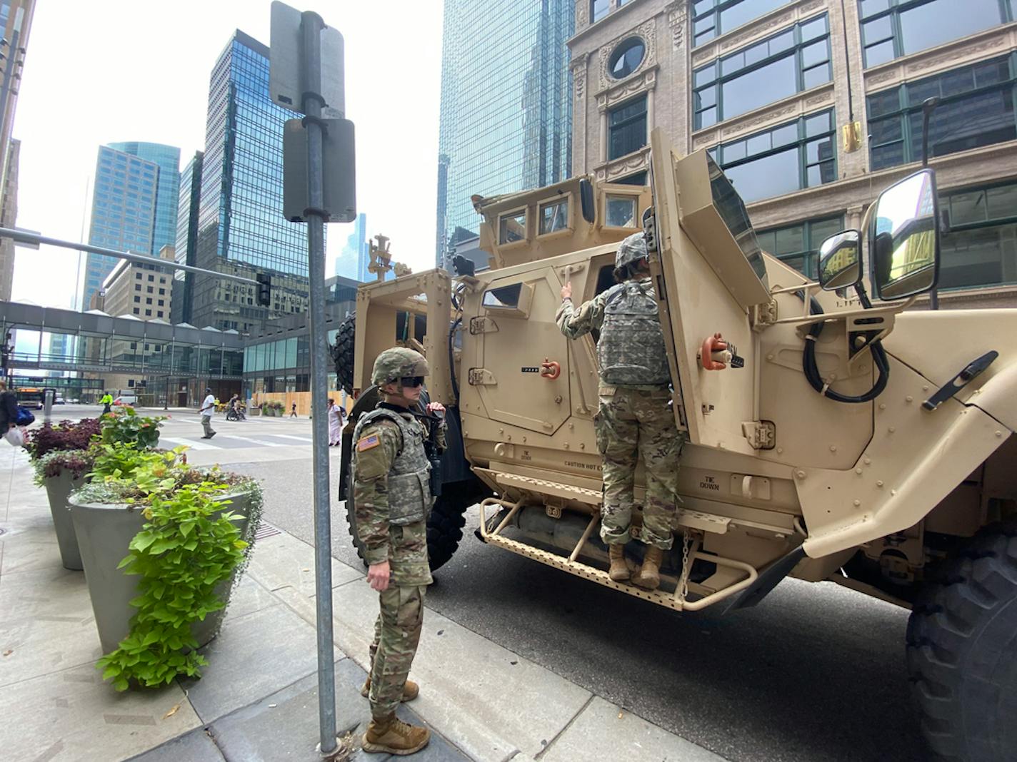 Minnesota National Guard arrived in downtown Minneapolis on Thursday morning.