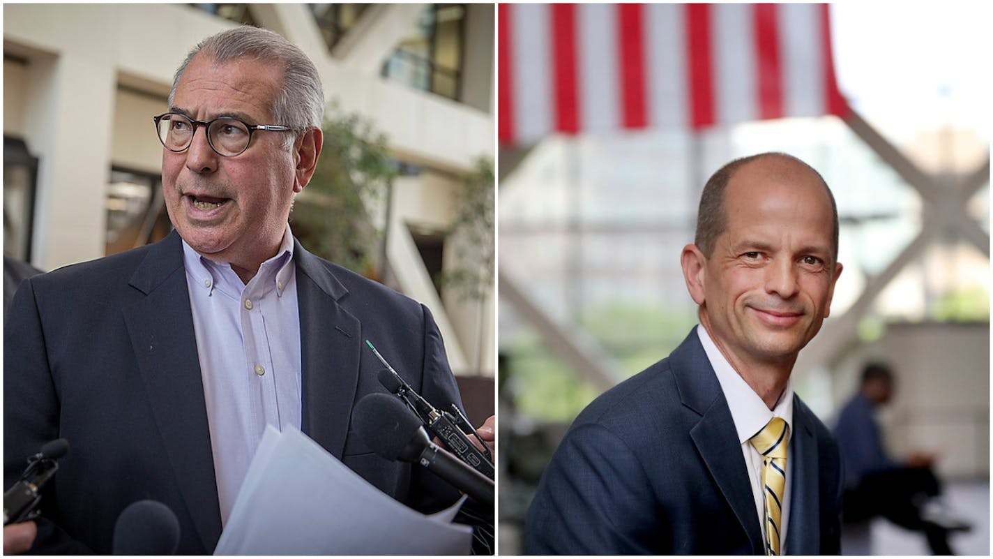 Hennepin County Attorney Mike Freeman, left, and challenger Mark Haase.