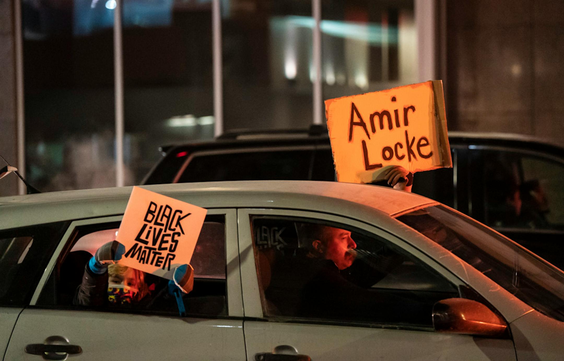 More than 100 cars drove in a car caravan throughout downtown to protest the recent shooting death of Amir Locke by Minneapolis Police on Friday, Feb. 4, 2022 in Minneapolis, Minn. ] RENEE JONES SCHNEIDER • renee.jones@startribune.com