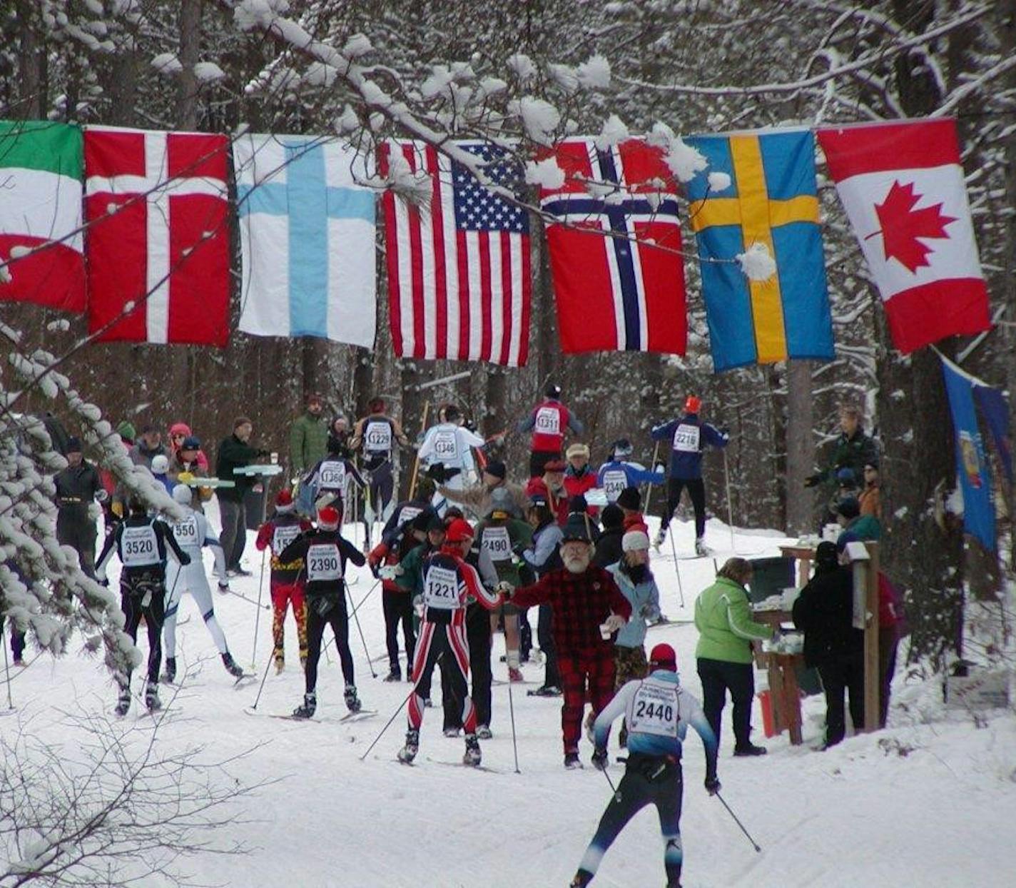 Birkie volunteers during the marathon in Cable, Wis.