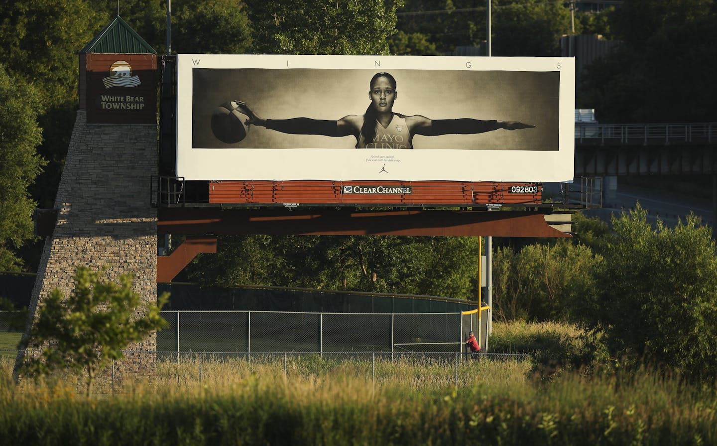 The Maya Moore Wings billboard in Polar Lakes Park Tuesday evening ] JEFF WHEELER &#xef; jeff.wheeler@startribune.com The Maya Moore Wings billboard took the Twin Cities and the internet by storm earlier this year and now it's back! It's thanks to a Minnesota super fan with a billboard history of his own. Kris Lindahl of Kris Lindahl Real Estate is donating some of his billboard space to resurrect the famous Jordan Brand billboard which mimics the 1989 poster with Michael Jordan. The billboard,