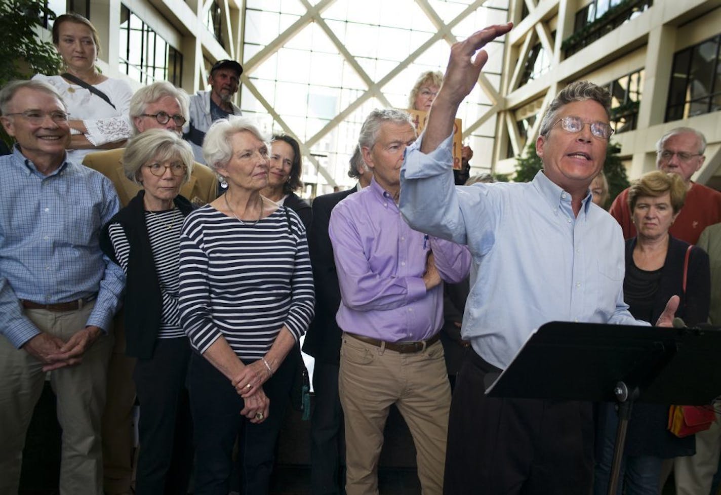 As the Southwest light-rail line hangs in the balance, the opposition galvanizes. At the Hennepin Government Center on September 8, 2014, in Minneapolis, the Lakes and Parks Alliance of Minneapolis held a news conference to announce a lawsuit to block the Southwest light-rail line.