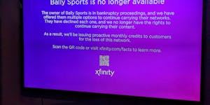 A message to Comcast customers regarding a dispute with Bally Sports.