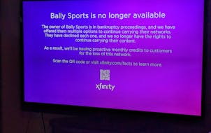 A message to Comcast customers regarding a dispute with Bally Sports.
