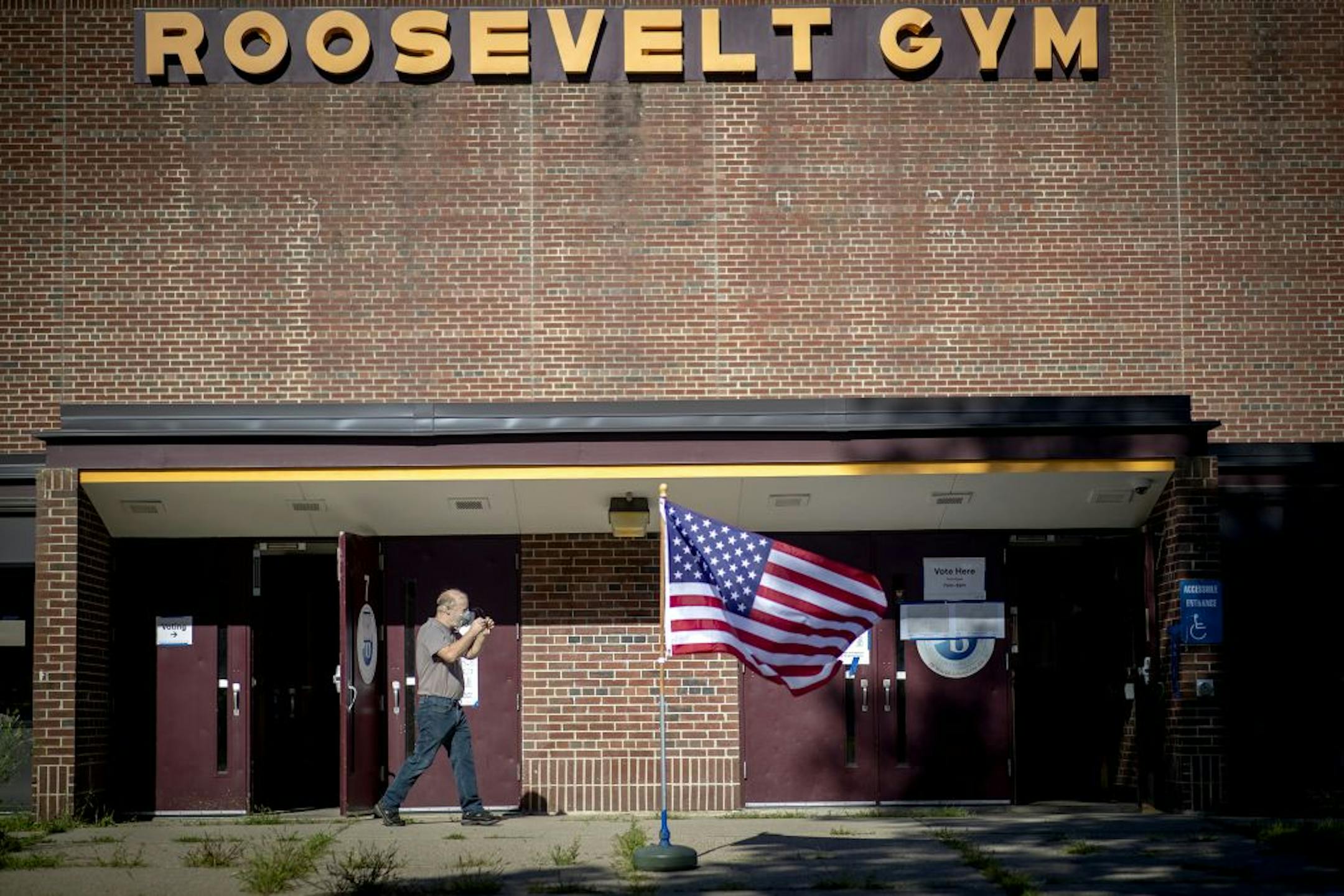 A voter made his way out of the Roosevelt High School polling location, Tuesday, August 11, 2020 in Minneapolis, MN.