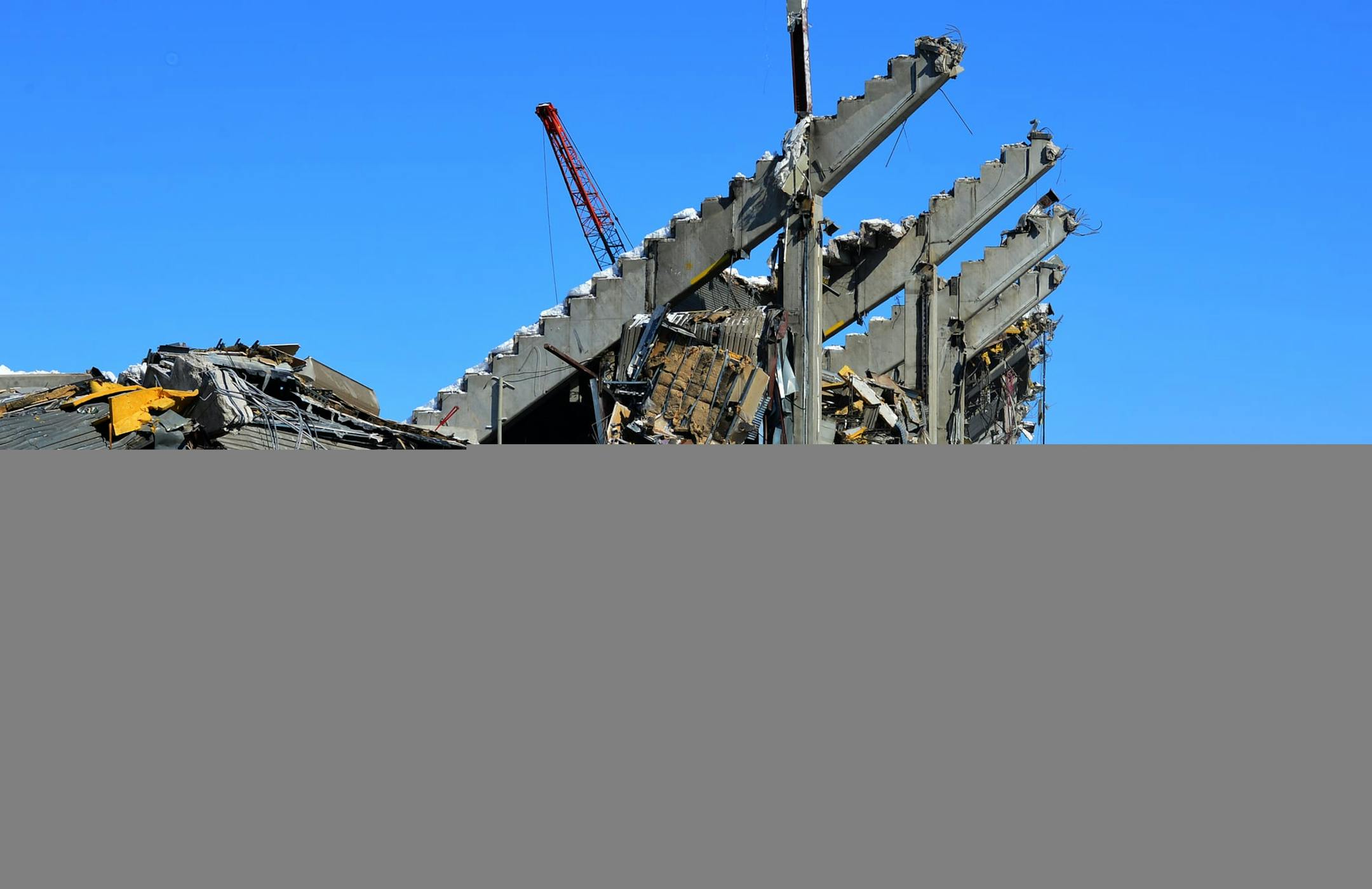 Metrodome demolition continues and more and more the site looks like some kind of Apocalypse has has happened on Tuesday, February 25, 2014 ] Richard.Sennott@startribune.com Richard Sennott/Star Tribune Minneapolis , Minn Monday 2/24/2014) ** (cq) ORG XMIT: MIN1402251705510440