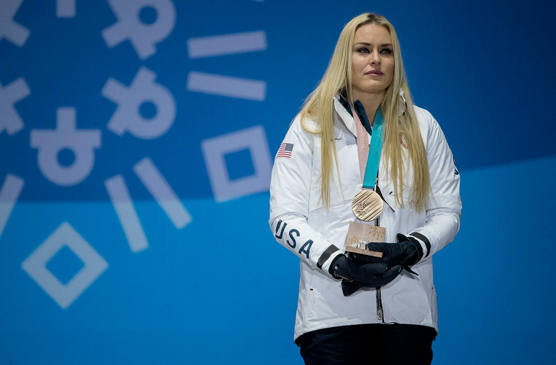 Lindsey Vonn of the USA was presented with the bronze medal at Pyeongchang Olympic Plaza on Wednesday. Vonn won the Bronze in the Women's Downhill.