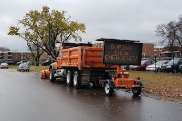 Brooklyn Park officials are parking a snow plow around town to spread the word about the city's new winter parking rules.