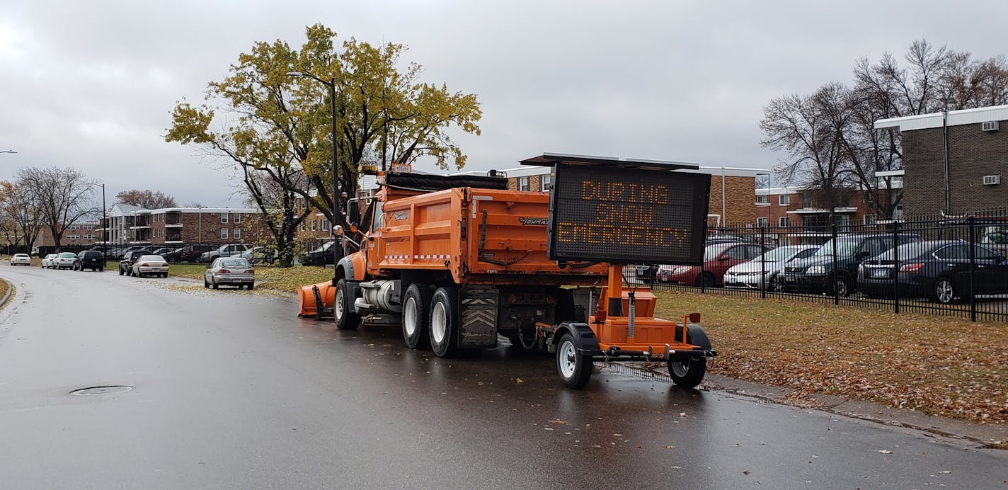 Brooklyn Park officials are parking a snow plow around town to spread the word about the city's new winter parking rules.