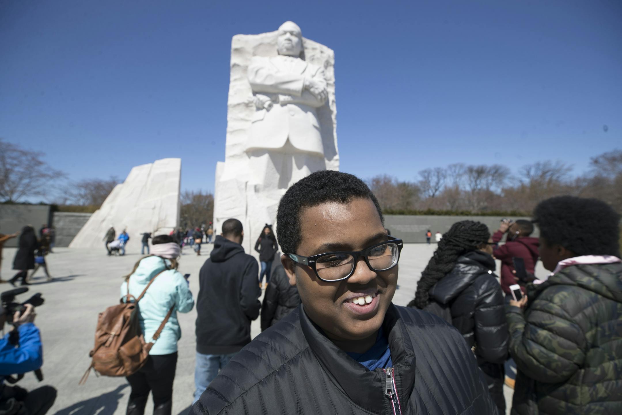 Edison High School student Saeed Mohamed walked around the Martin Luther King Jr. Memorial in Washington, D.C.,on Friday, March 23, 2018, in Washington, D.C.