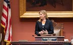 House Speaker Melissa Hortman. Republican House Minority Leader Kurt Daudt came onto the House floor Monday morning. He talked with other Republican l