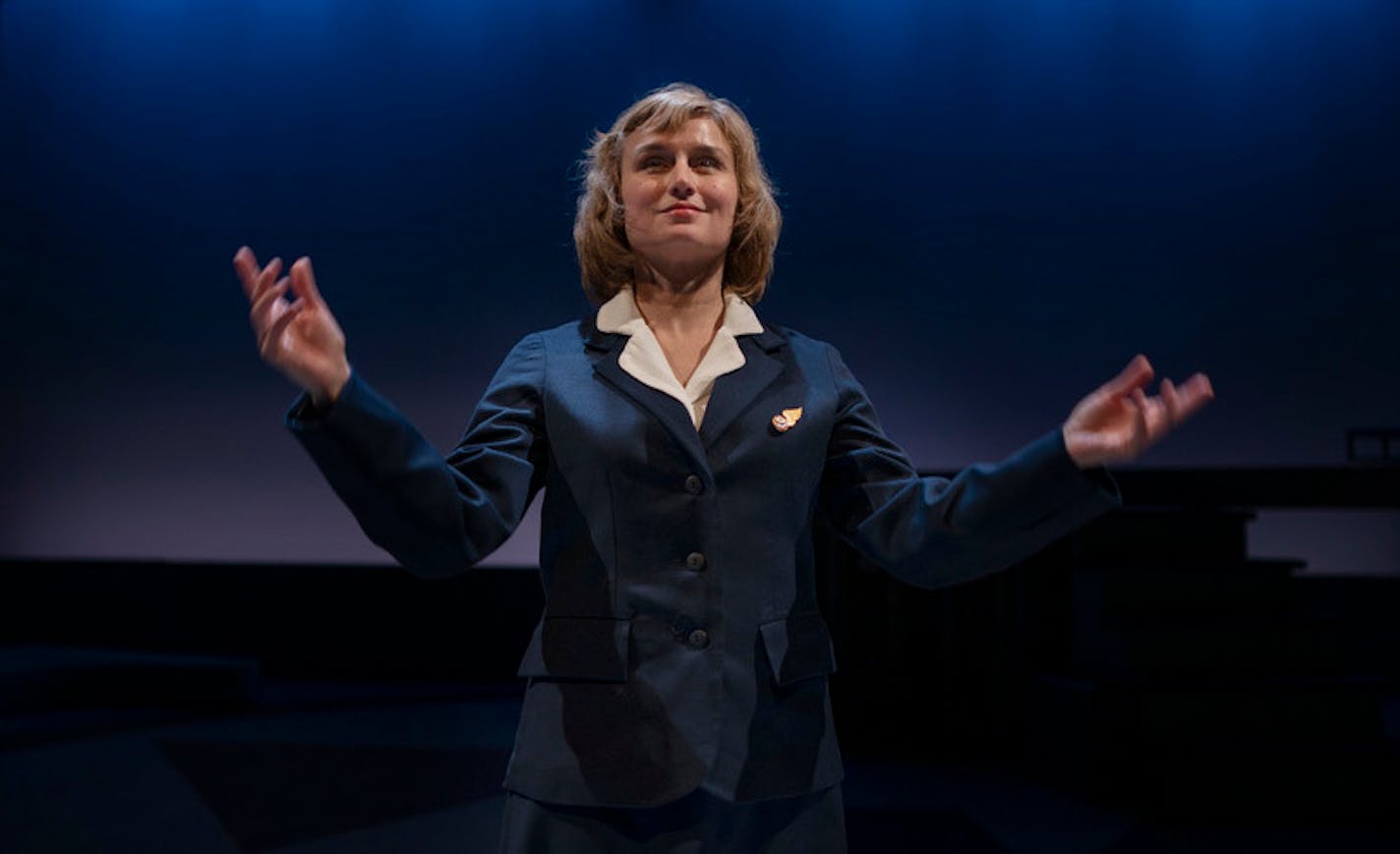 Tracy Maloney acted out a scene as Pat Laffey during a costumed rehearsal for History Theatre's "Stewardess!"at the History Theatre Sunday February 03, 2019 in St Paul, MN.] Jerry Holt • Jerry.holt@startribune.com