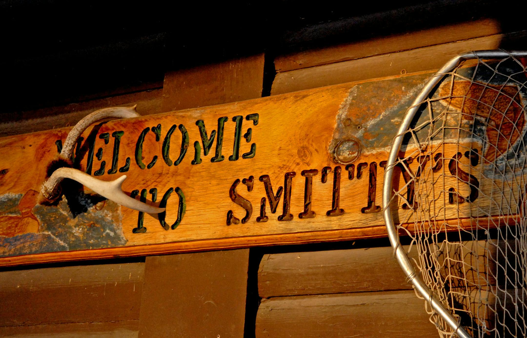 The welcoming sign on the lodge at Smitty's Resort on Snowbank Lake about 20 miles from Ely.