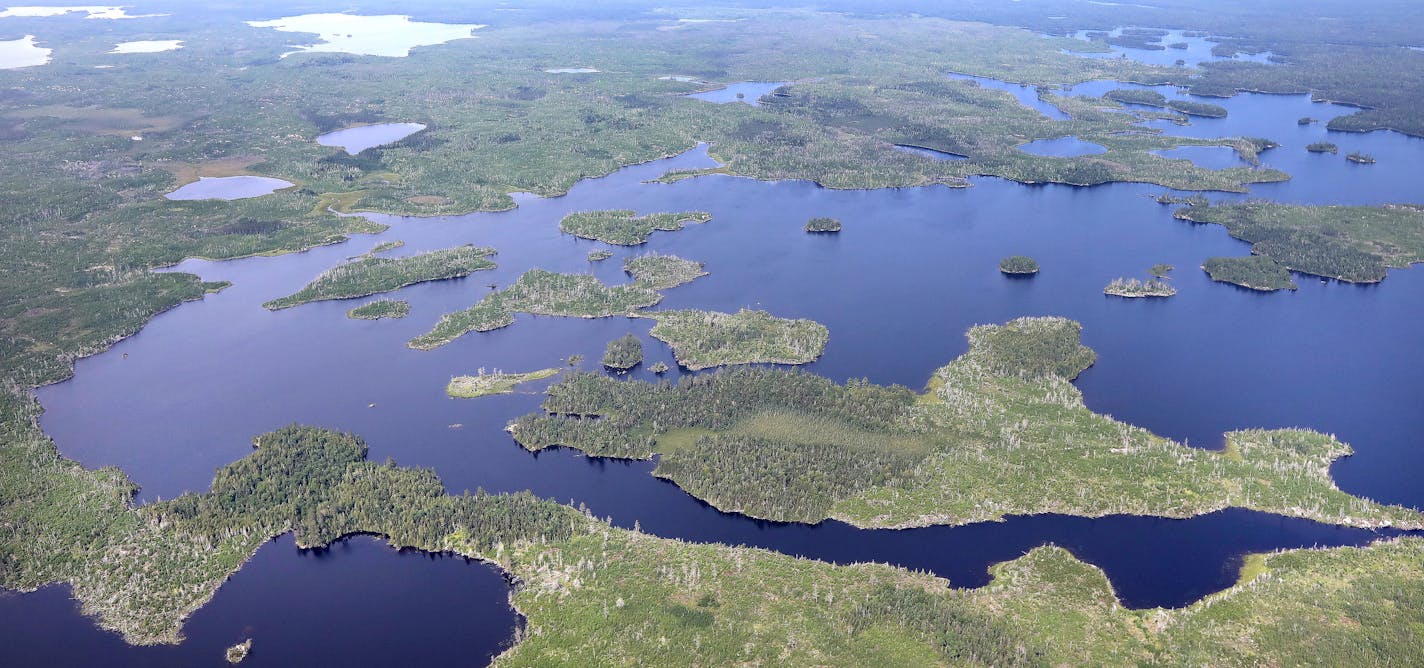 Aerial view of the Lake Three area in Boundary Waters Canoe Area Wilderness.