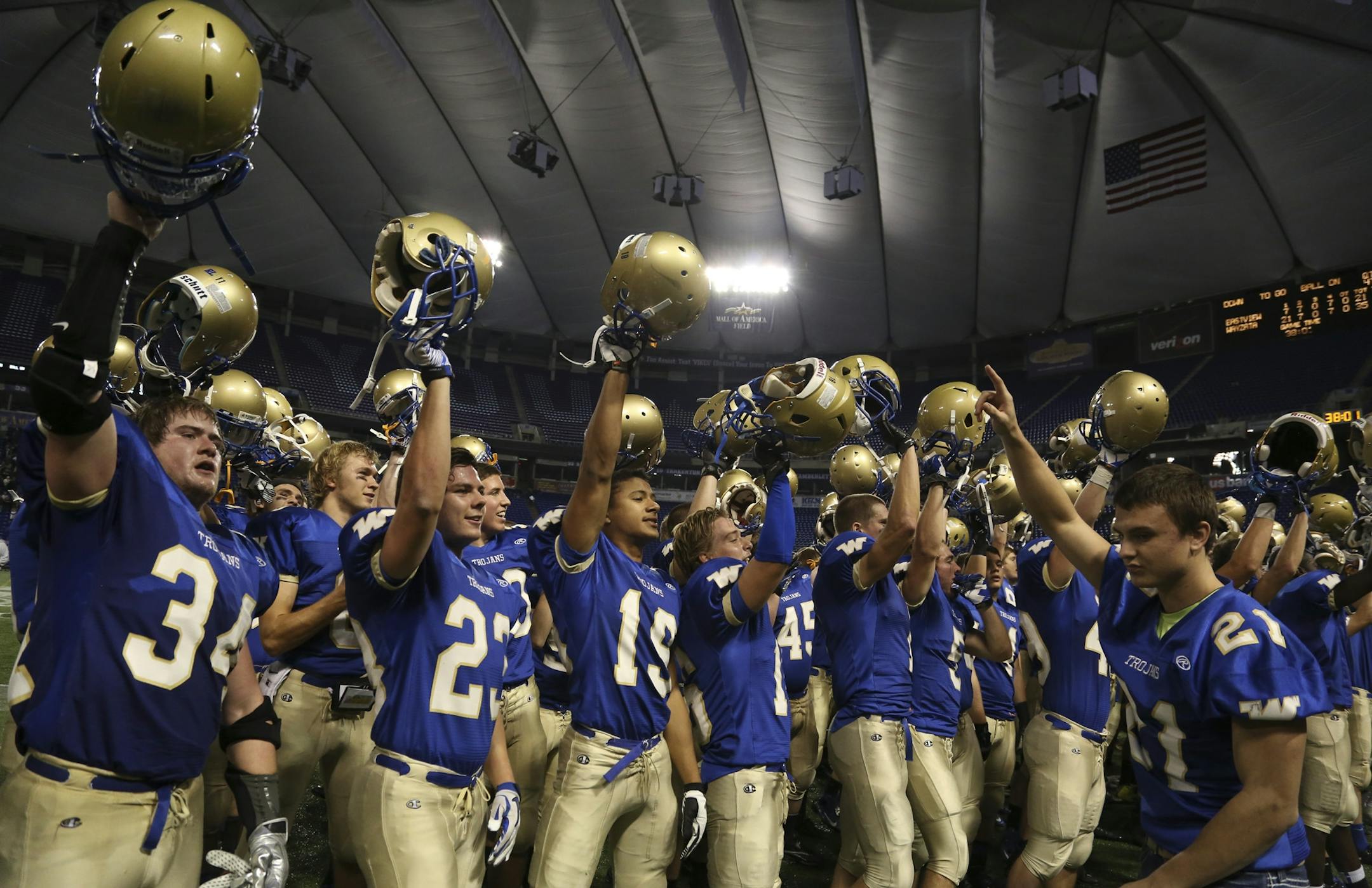Wayzata celebrated with their fans after defeating Eastiview in the class 6A quarterfinals at Mall of America Field in Minneapolis, Min., Friday November 9, 2012. Wayzata won over Eastview 35-21.