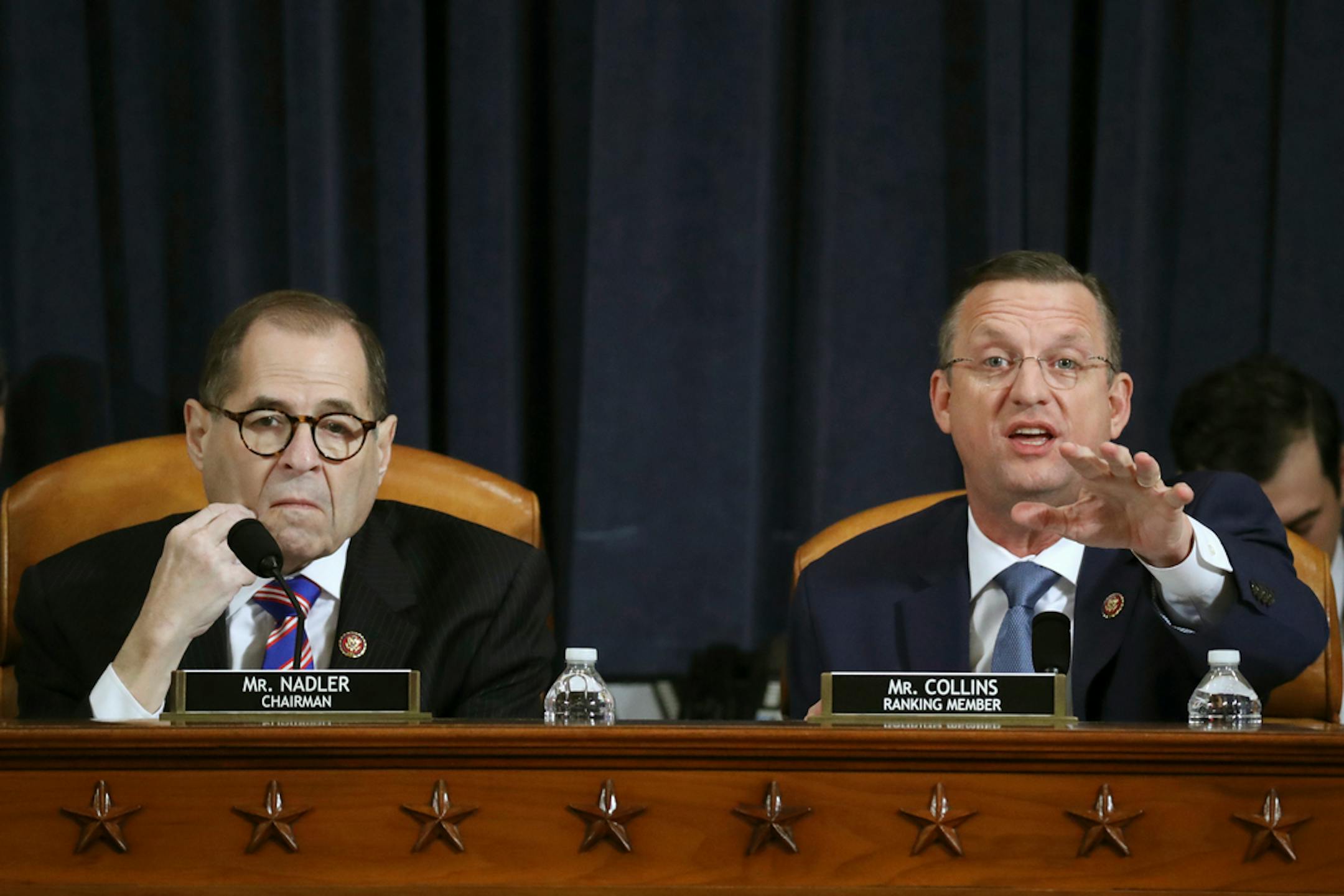 House Judiciary Committee Chairman Rep. Jerrold Nadler, D-N.Y., and ranking member Rep. Doug Collins, R-Ga., during Wednesday's impeachment hearing.