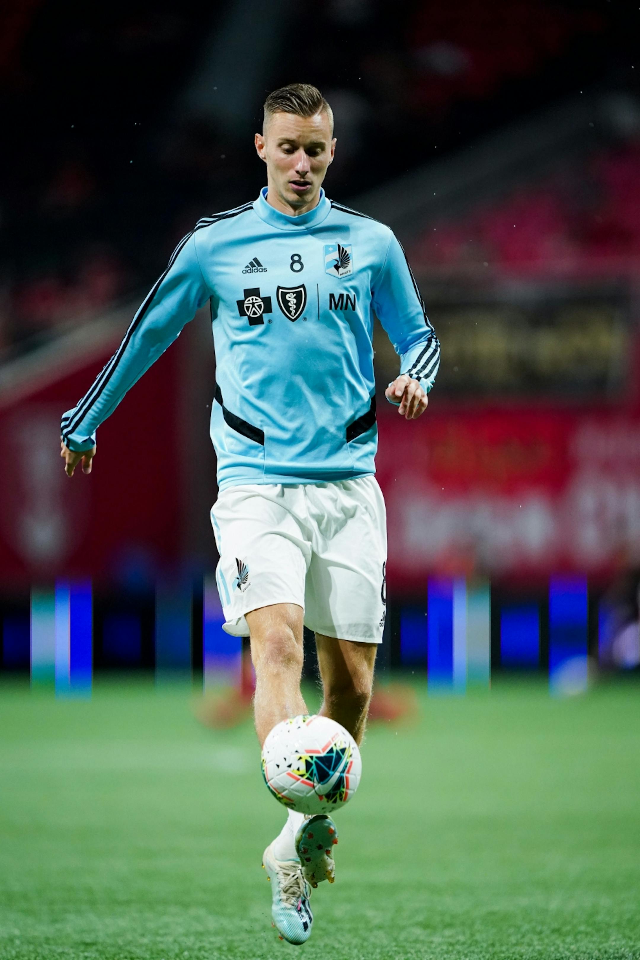 Minnesota United midfielder Jan Gregus (8) warms up prior to the game against the Atlanta United for the U.S. Open Cup at Mercedes-Benz Stadium in Atlanta on Tuesday, Aug. 27, 2019. Photo by Kevin D. Liles for the Star Tribune