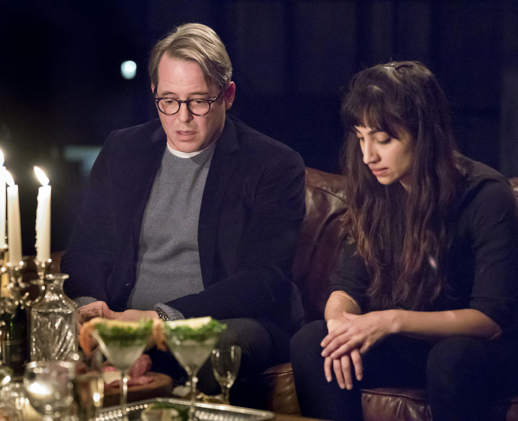 Matthew Broderick and Annapurna Sriram in the play "Evening at the Talk House" at the the Pershing Square Signature Center in New York, Jan. 29, 2017. Wallace Shawn's play gauges moral cowardice in an authoritarian age. (Sara Krulwich/The New York Times)