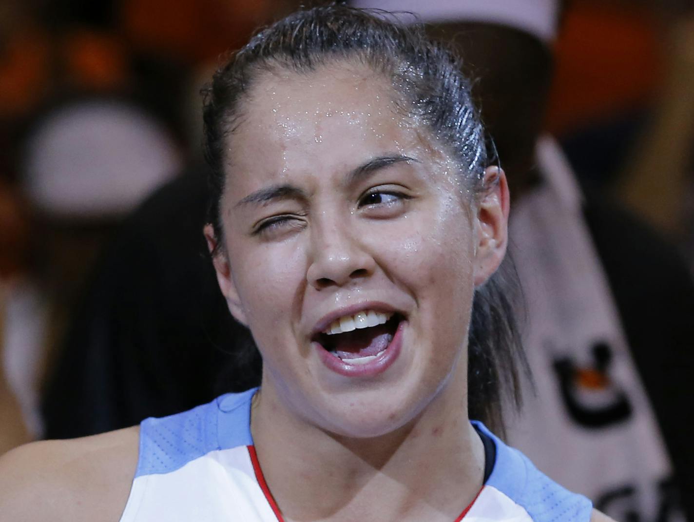 East's Shoni Schimmel, of the Atlanta Dream, holds the MVP trophy after the WNBA All-Star basketball game, Saturday, July 19, 2014, in Phoenix. The East won 125-124 in overtime. (AP Photo/Matt York) ORG XMIT: AZMY117